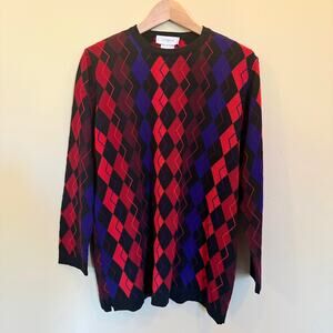 Vintage Gispa Chevron Argyle Sweater Black Red Blue Sweater Fits like a Large